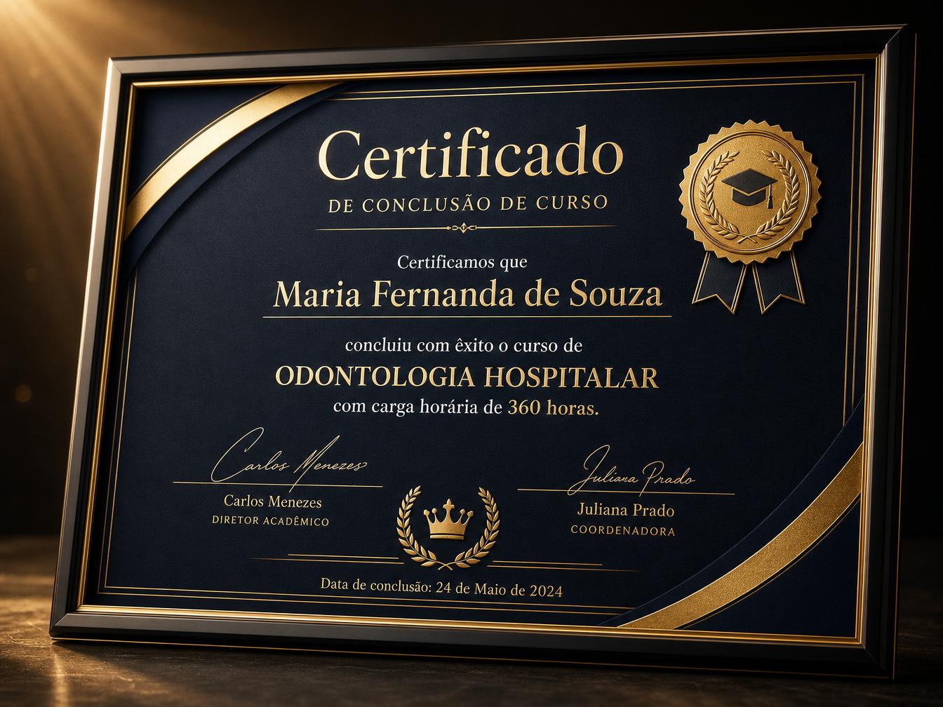 Modelo de certificado digital de 360h em Odontologia Hospitalar