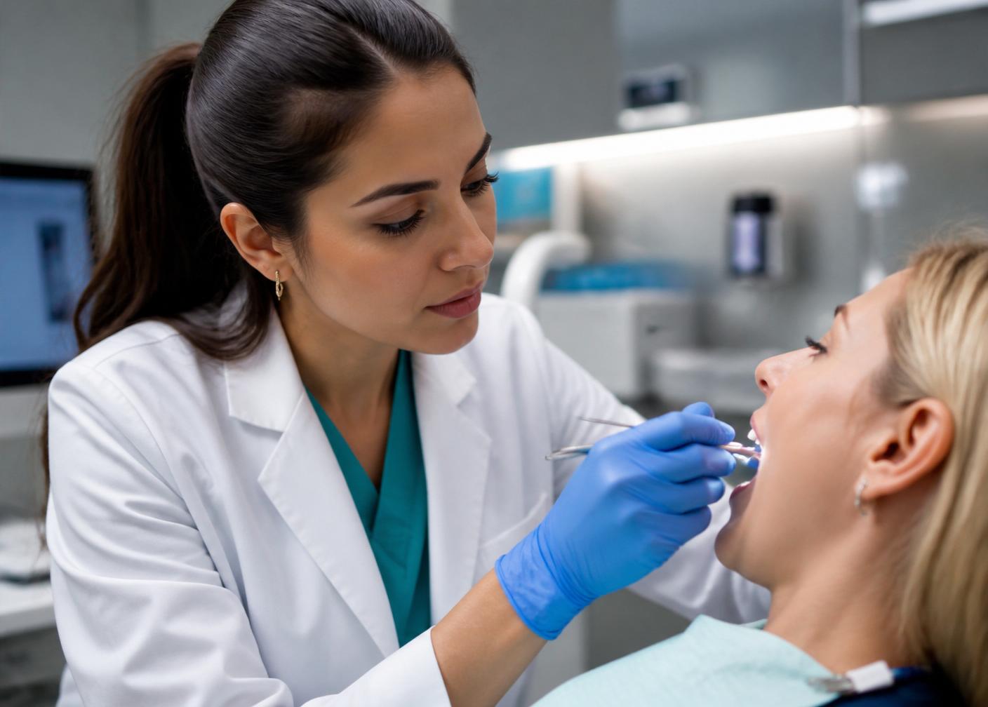 Dentista realizando atendimento clínico em ambiente hospitalar